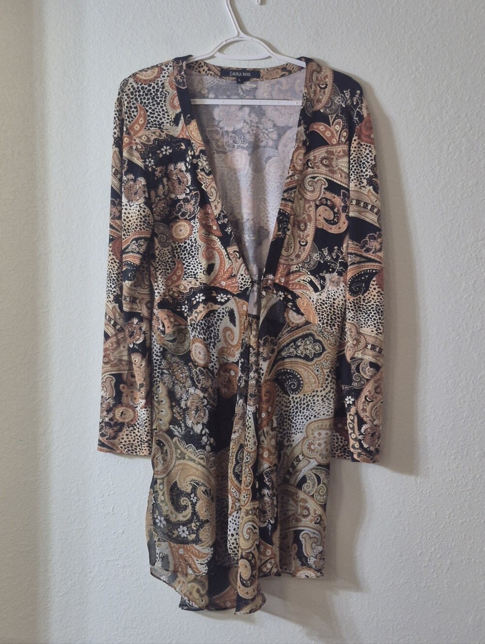 Paisley Tie-Front Cardigan - Black & Brown